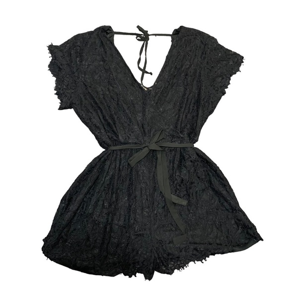 Maurices Black Lace Romper Shorts V Neck Rap Short Sleeves Frayed Hem Sz XL - Picture 5 of 16